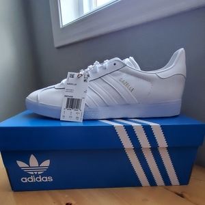 Adidas Originals Gazelle all white,Premium Leather,Men Size 9.5